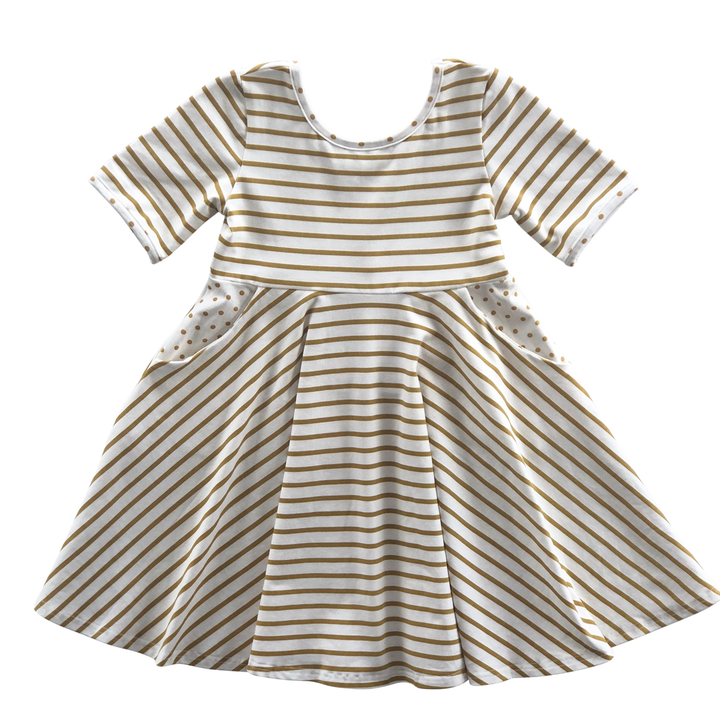 Gold Stripe Twirl Dress