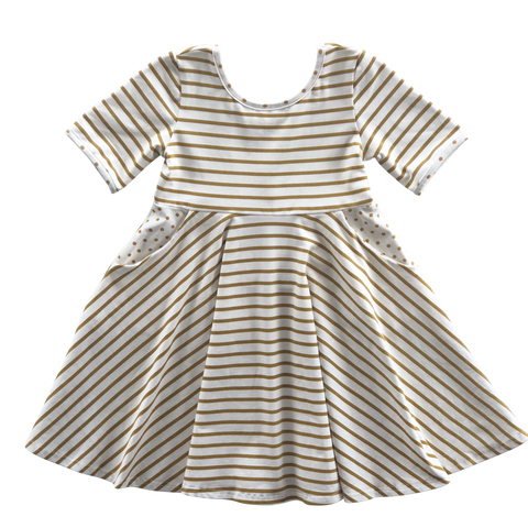 Gold Stripe Twirl Dress